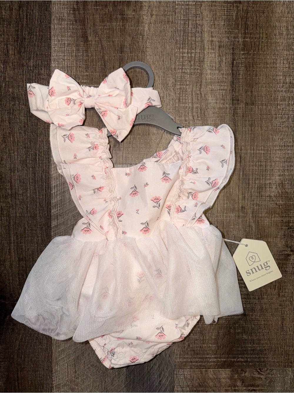 Snug Pink Floral Ruffle Dress with Matching Bow Headband